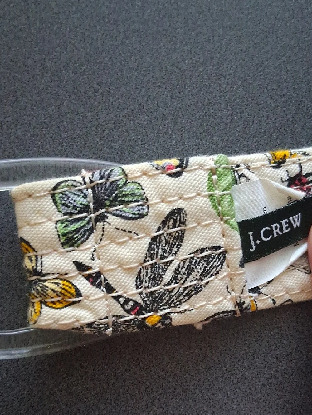 * J.Crew M/L Cotton Mushroom Pattern Belt Cream Navy Blue Nwot - Picture 4 of 10
